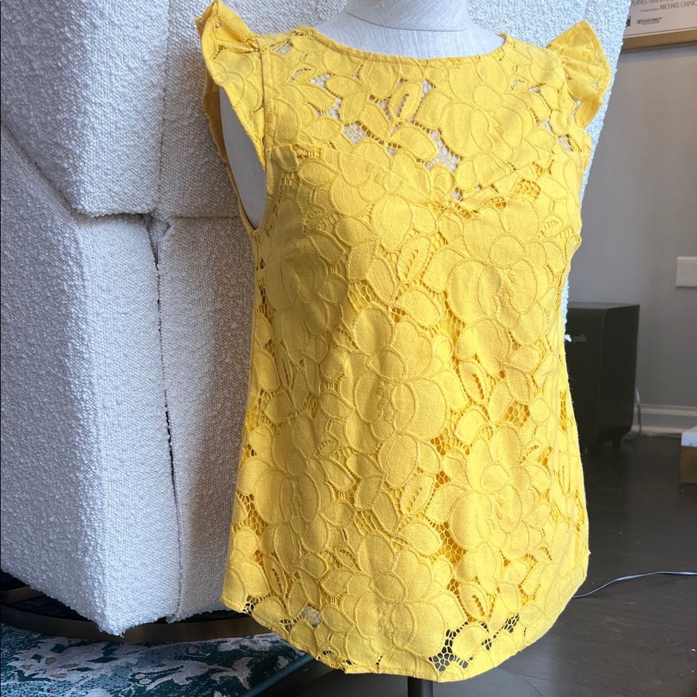Yellow Lace Cap Sleeve Top